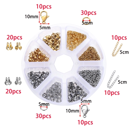 Kit de Fornituras para Joyas de Acero Inoxidable Anillas Abiertas Cierres de Langosta para Reparación de Collar Pulsera DIY