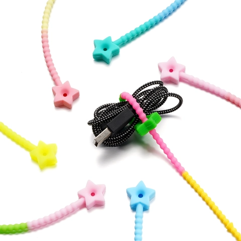 Gradient Silicone Star Cable Tie Multiuse Flexible Data Wire Organizer Cute Macaron Color Bag Charm Toy Hanging Strap Jewelry