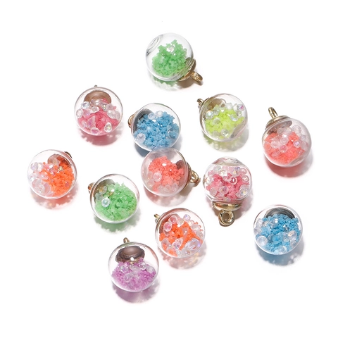Luminous Glass Sphere Pendant Glow In The Dark Hollow Ball Filled With Colorful Sequins Alloy Cap DIY Jewelry Making Charm