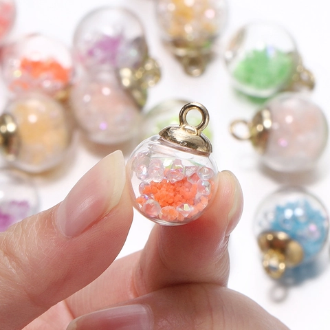 Luminous Glass Sphere Pendant Glow In The Dark Hollow Ball Filled With Colorful Sequins Alloy Cap DIY Jewelry Making Charm