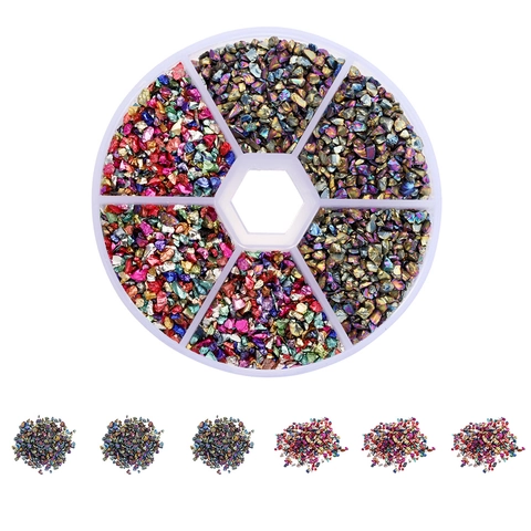 6 Grids Box Irregular Glass Crushed Stones For DIY Nail Art Decoration Metallic Luster Glass Shards Handicraft Jewelry Making Filling Material