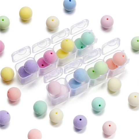 Macaron Kleur Gevlokte Ronde Kralen Kunststof Fluwelen Textuur Ronde Spacers Voor DIY Sieraden Maken Telefoonketting Ambachtelijke Accessoires