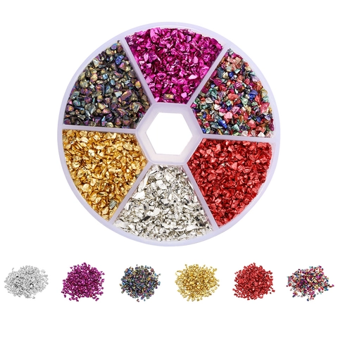 6 Grids Box Irregular Glass Crushed Stones For DIY Nail Art Decoration Metallic Luster Glass Shards Handicraft Jewelry Making Filling Material