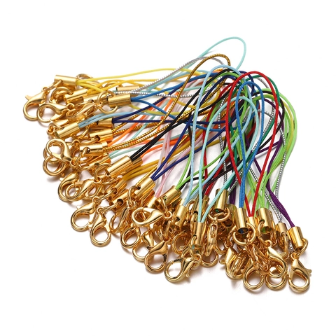 DIY Multicolor Polyester Lanyard With Gold Electroplated Lobster Clasp For Mobile Phone Charm Keychain Jewelry Making Accessory