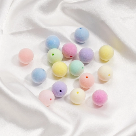 Macaron Kleur Gevlokte Ronde Kralen Kunststof Fluwelen Textuur Ronde Spacers Voor DIY Sieraden Maken Telefoonketting Ambachtelijke Accessoires