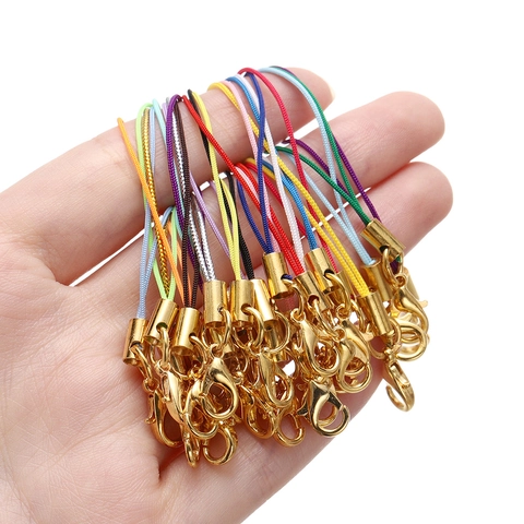 DIY Multicolor Polyester Lanyard With Gold Electroplated Lobster Clasp For Mobile Phone Charm Keychain Jewelry Making Accessory