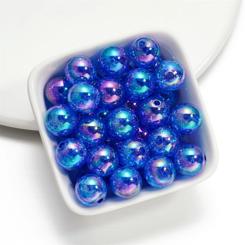 Acrylic Crackle Beads Colorful Electroplated Round Spacer Beads For DIY Jewelry Making Bracelet Necklace Phone Chain Accessories
