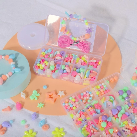 DIY Jewelry Making Beads Kit For Girls Acrylic Colorful Heart Star Flower Beads With Case Educational Handmade Craft