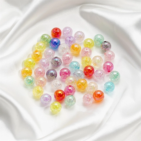 Acrylic Crackle Beads Colorful Electroplated Round Spacer Beads For DIY Jewelry Making Bracelet Necklace Phone Chain Accessories