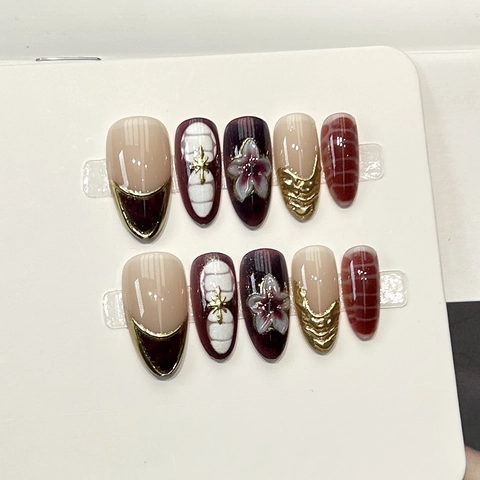 Autocollants à Ongles Faits à la Main Relief 3D Strass Perle Artificielle Style Français Y2K Ongles Réutilisables Femme