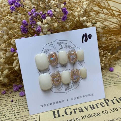 Unghie Finte a Pressione Fatte a Mano Bianco Crema Aurora Glitter Oro Strass Minimaliste Quadrate Riutilizzabili per Donna Arredo Quotidiano