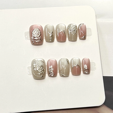 Autocollants à Ongles Faits à la Main Relief 3D Strass Perle Artificielle Style Français Y2K Ongles Réutilisables Femme