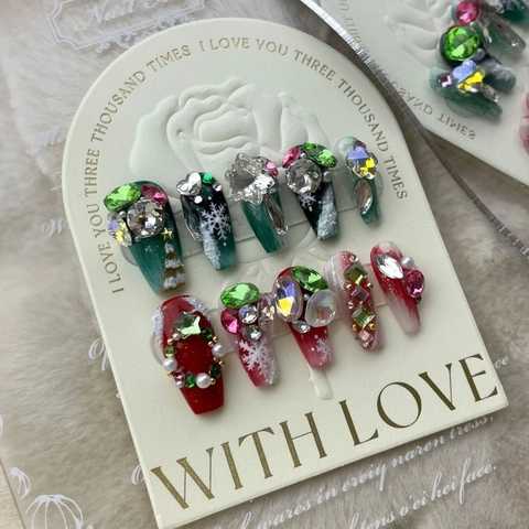 Handgefertigt Weihnachten Aufklebenägel Schneeflocke Strass Künstliche Perle Dekor Lange Sargform Damen Festlicher Maniküre Schmuck