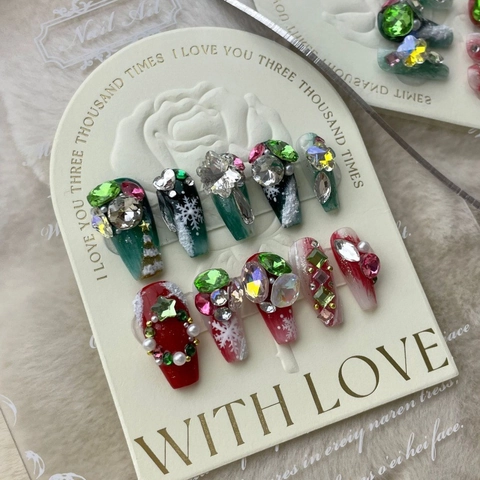 Handgefertigt Weihnachten Aufklebenägel Schneeflocke Strass Künstliche Perle Dekor Lange Sargform Damen Festlicher Maniküre Schmuck