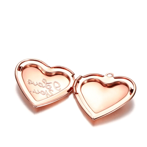 Heart Shaped I Love You Engraved Copper Photo Locket Pendant Electroplated Locket Charms For DIY Jewelry Making Accessories