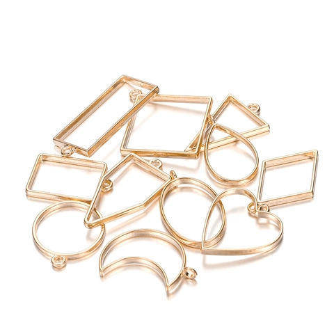 Zinc Alloy Geometric Open Bezel Pendants For UV Resin DIY Jewelry Making Antique Bronze Gold Silver Alloy Pendant Frames