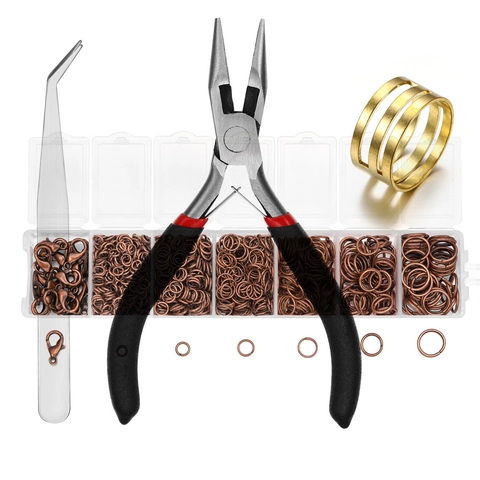 DIY Jewelry Making Tool Kit With Stainless Steel Pliers Tweezers Alloy Lobster Clasps Copper Jump Rings For Handcraft