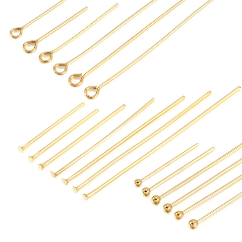 304 Stainless Steel Gold Plated Eye Pins Flat Head Pins Ball Pins For DIY Jewelry Making Findings Earring Accessories