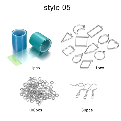 DIY Epoxy Resin Jewelry Making Kit Alloy Geometric Pendant Bezels With Dried Flowers Necklace Cord Tweezers And Tape