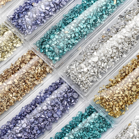 Irregular AB Colored Crushed Glass Stones Laser Metallic Glass Sand For DIY Resin Filling Micro Landscape Nail Art Material
