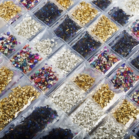 Irregular AB Colored Crushed Glass Stones Laser Metallic Glass Sand For DIY Resin Filling Micro Landscape Nail Art Material