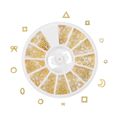 DIY Nail Art Golden Metal Patches Mixed Shapes Star Moon Heart Shell Resin Filling For Phone Case Decoration Women Jewelry Making Set