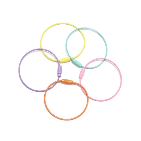 Durable Stainless Steel Wire Keychain Ring Colorful PVC Coated Screw Lock Loop For Luggage Tags Key Ring Multi-purpose DIY Connector Loop
