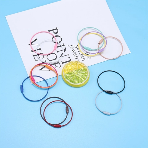 Durable Stainless Steel Wire Keychain Ring Colorful PVC Coated Screw Lock Loop For Luggage Tags Key Ring Multi-purpose DIY Connector Loop