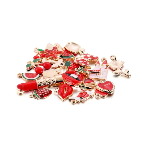 DIY Rote Emaille Tropfen Anhänger Für Schmuckherstellung Zinklegierung Obst Herz Form Pendants Für Halskette Ohrring Armband DIY Materialien