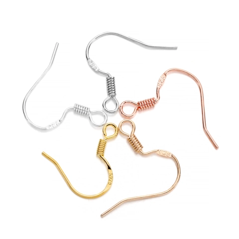 DIY Earring Making Findings Ear Hooks Copper Silver Plated Fish Hook With Spring Beads Handmade Jewelry Accessories Wholesale