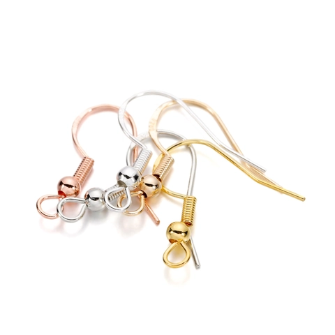 DIY Earring Making Findings Ear Hooks Copper Silver Plated Fish Hook With Spring Beads Handmade Jewelry Accessories Wholesale