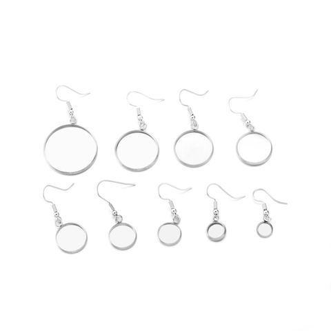 Stainless Steel Round Earring Hook Settings Circular Tray Bezel Base Cabochon Earrings Findings For DIY Jewelry Making Accessories