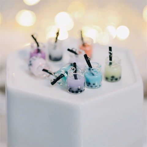 Miniatur Bubble Tea Glasflasche Anhänger Für DIY Schmuckherstellung Schlüsselanhänger Zubehör Boba Tea Simulation Essen Charms