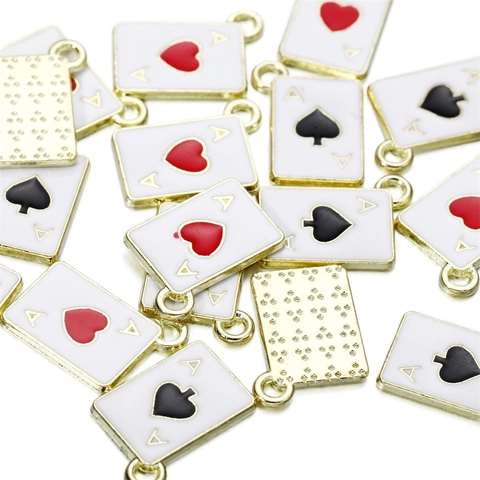 Pendentifs en Alliage Cartes à Jouer Émail As de Cœur Pique Breloques Pour Collier DIY Porte-clés Coque de Téléphone Accessoires Bijoux