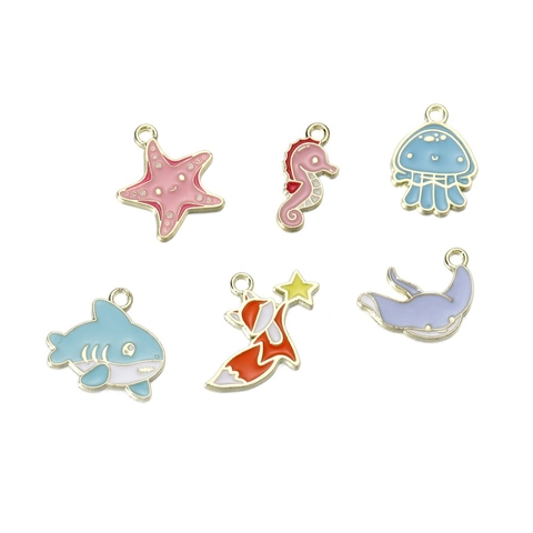 Legering Emaille Dier Charms Cartoon Haai Zeester Zeepaardje Vos Kwal Dolfijn Hangers Voor DIY Sieraden Maken Accessoires
