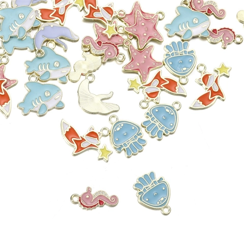 Legering Emaille Dier Charms Cartoon Haai Zeester Zeepaardje Vos Kwal Dolfijn Hangers Voor DIY Sieraden Maken Accessoires