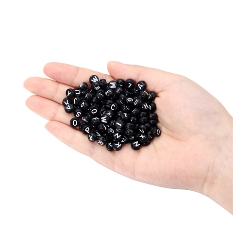 Acrylic Round Flat Letter Beads Black Base White English Alphabet Craft Beads For DIY Jewelry Making Bracelet Necklace