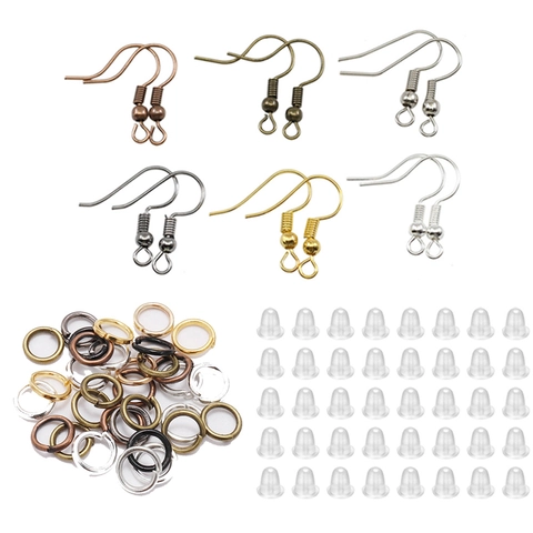 DIY Earring Making Kit Iron Ear Hooks Open Jump Rings Silicone Earring Backs Set Jewelry Findings For Handmade Earrings Crafts