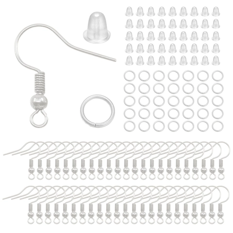 DIY Earring Making Kit Iron Ear Hooks Open Jump Rings Silicone Earring Backs Set Jewelry Findings For Handmade Earrings Crafts