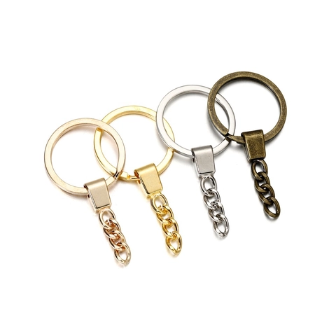 Alloy Keychain Ring With Chain Connector Metal Split Key Ring DIY Findings Parts For Bag Charm Ancient Bronze Gold KC Gold Silver White K