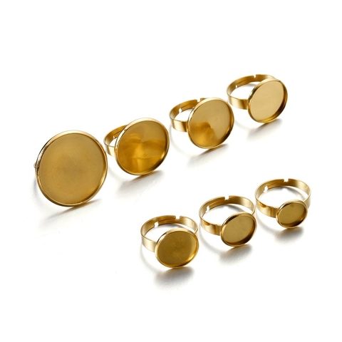 Stainless Steel Adjustable Ring Bases With Round Bezel Trays Gold Silver Colors For DIY Jewelry Making Findings Accessories