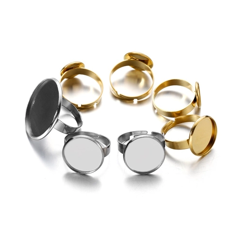 Stainless Steel Adjustable Ring Bases With Round Bezel Trays Gold Silver Colors For DIY Jewelry Making Findings Accessories