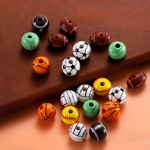 Hout Acryl Sportbal Losse Kralen Voetbal Basketbal Honkbal Rugby Tennis Volleybal Spacer Kralen DIY Sieraden Maken