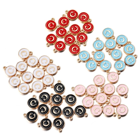 Round Enamel Alphabet Letter Charms Alloy Gold Plated Initial Pendant DIY Necklace Bracelet Jewelry Making Accessories