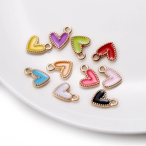 Alloy Heart Shape Drip Oil Enamel Pendants For DIY Jewelry Making Beaded Edge Colorful Heart Charms For Necklace Earrings