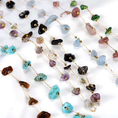 Bohemian Catena in Pietra Naturale in Acciaio Inossidabile per Creazione Gioielli DIY Ametista Turchese Ossidiana Quarzo Frammenti Placcata Oro Accessori Fatti a Mano