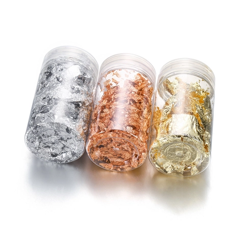Metallic Foil Flakes For Nail Art DIY Resin Jewelry Making Painting Crafts Irregular Gold Silver Rose Gold Bottled Tweezers