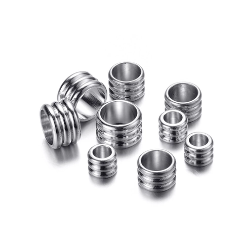 Vintage Stainless Steel Ribbed Spacer Beads Cylindrical Large Hole Barrel Beads For DIY Bracelet Necklace Jewelry Making
