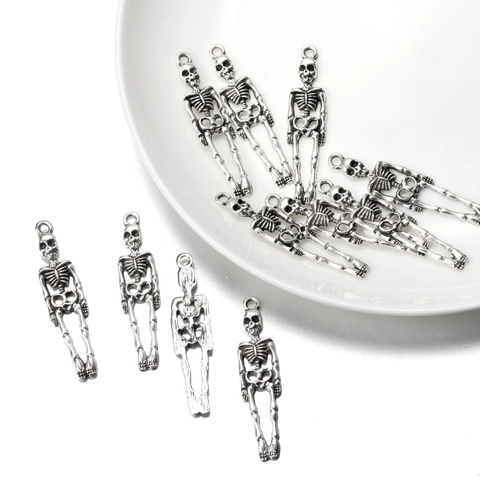 Ciondoli in Lega di Scheletro di Ossa Umane per Fai da Te Gioielli Argento Antico Punk Gotico Accessori Decorativi Halloween