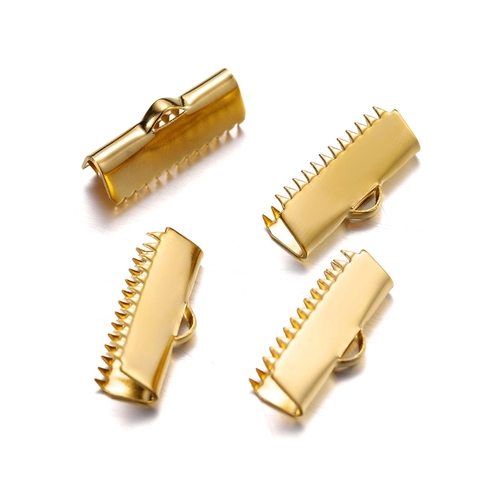Stainless Steel Gold Plated Ribbon End Crimps Cord Ends Tail Clips For DIY Jewelry Making Finding Connection Accessories